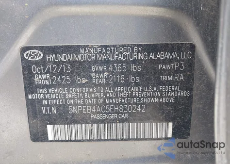 2014 Hyundai Sonata Gls from USA, damaged, VIN 5NPEB4AC5EH830242